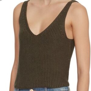Sportsgirl Ribbed Knit Crop Tank Top - Olive Green - XS